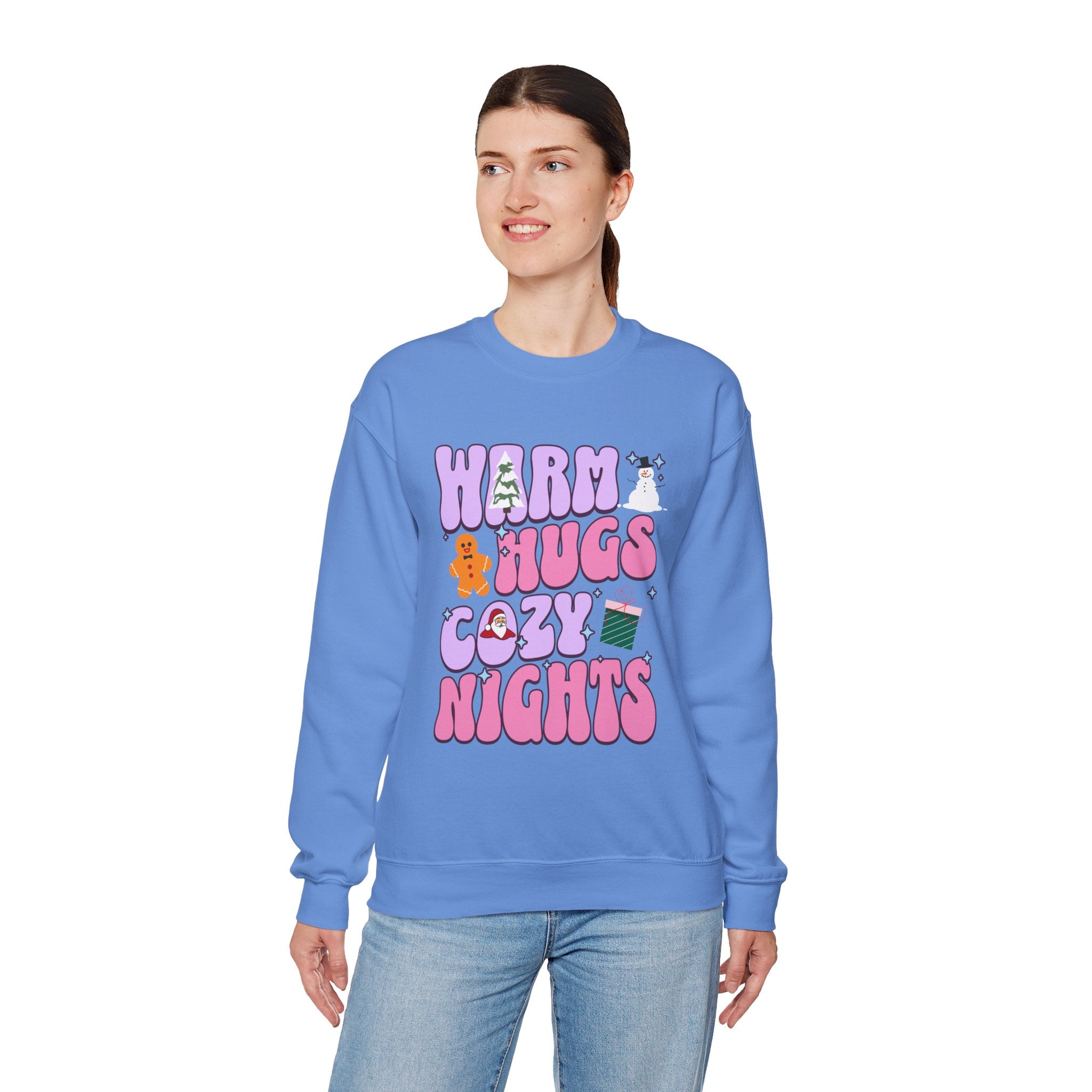 Warm Hugs Cozy Nights Sweatshirt, Unisex Holiday Crewneck, Perfect Gift for Christmas, Winter Vibes, Cozy Nights Apparel, Seasonal Sweater