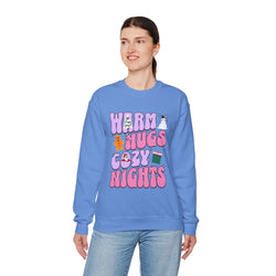 Warm Hugs Cozy Nights Sweatshirt, Unisex Holiday Crewneck, Perfect Gift for Christmas, Winter Vibes, Cozy Nights Apparel, Seasonal Sweater