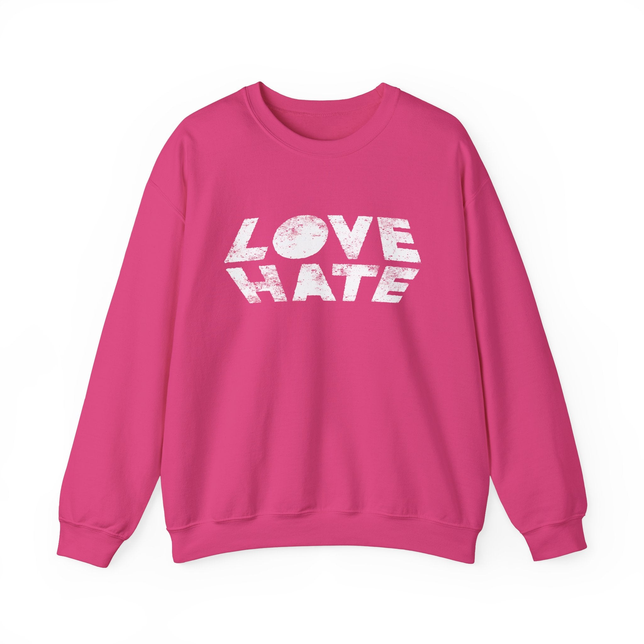 Unisex Heavy Blend™ Love Hate Crewneck Sweatshirt - Bold Red Casual Wear