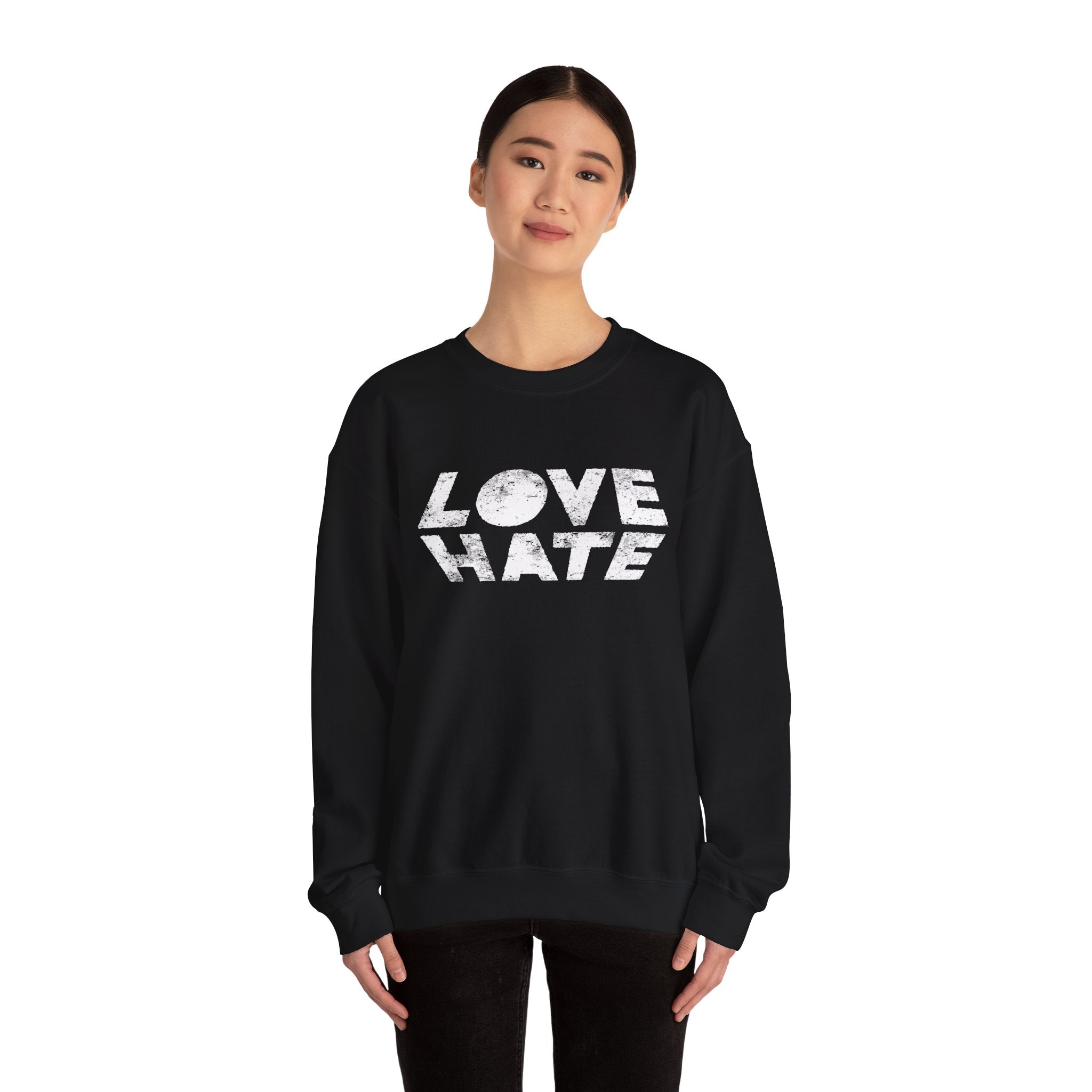 Unisex Heavy Blend™ Love Hate Crewneck Sweatshirt - Bold Red Casual Wear