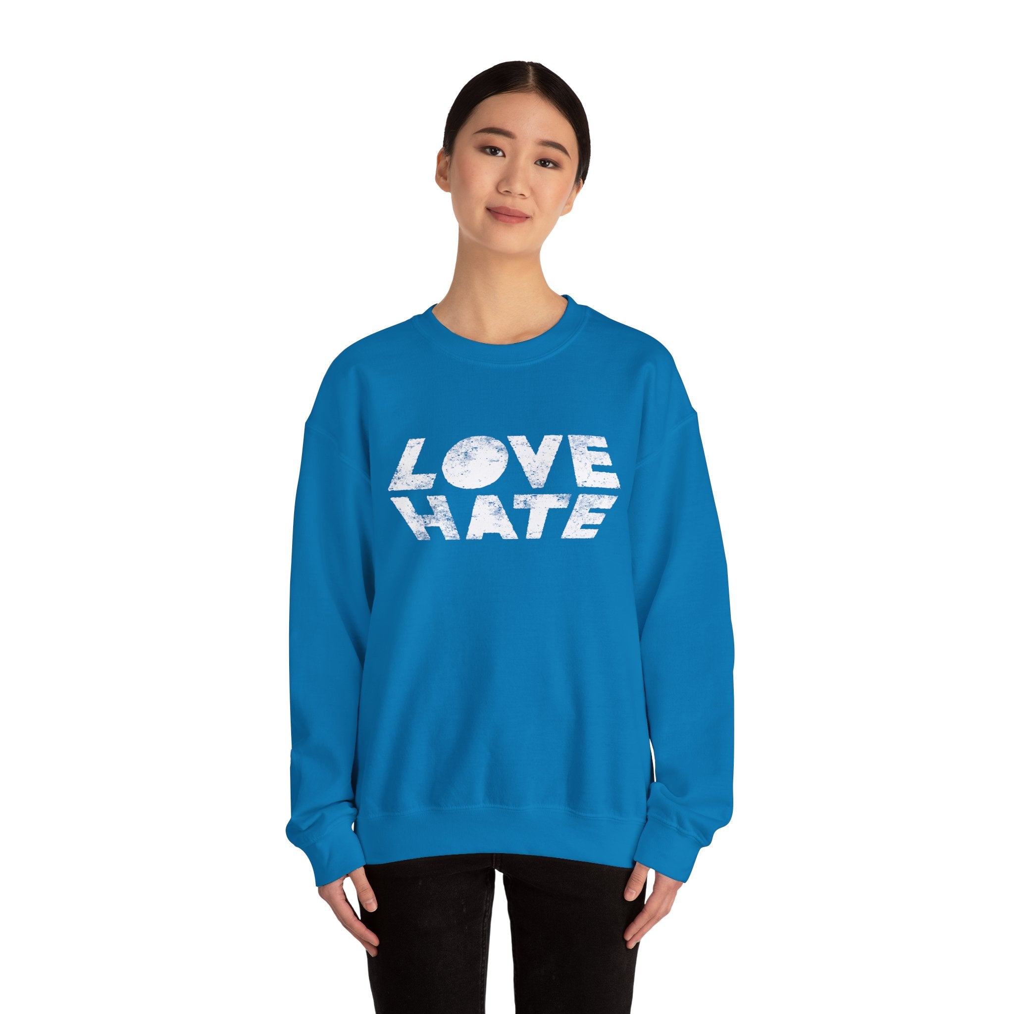 Unisex Heavy Blend™ Love Hate Crewneck Sweatshirt - Bold Red Casual Wear