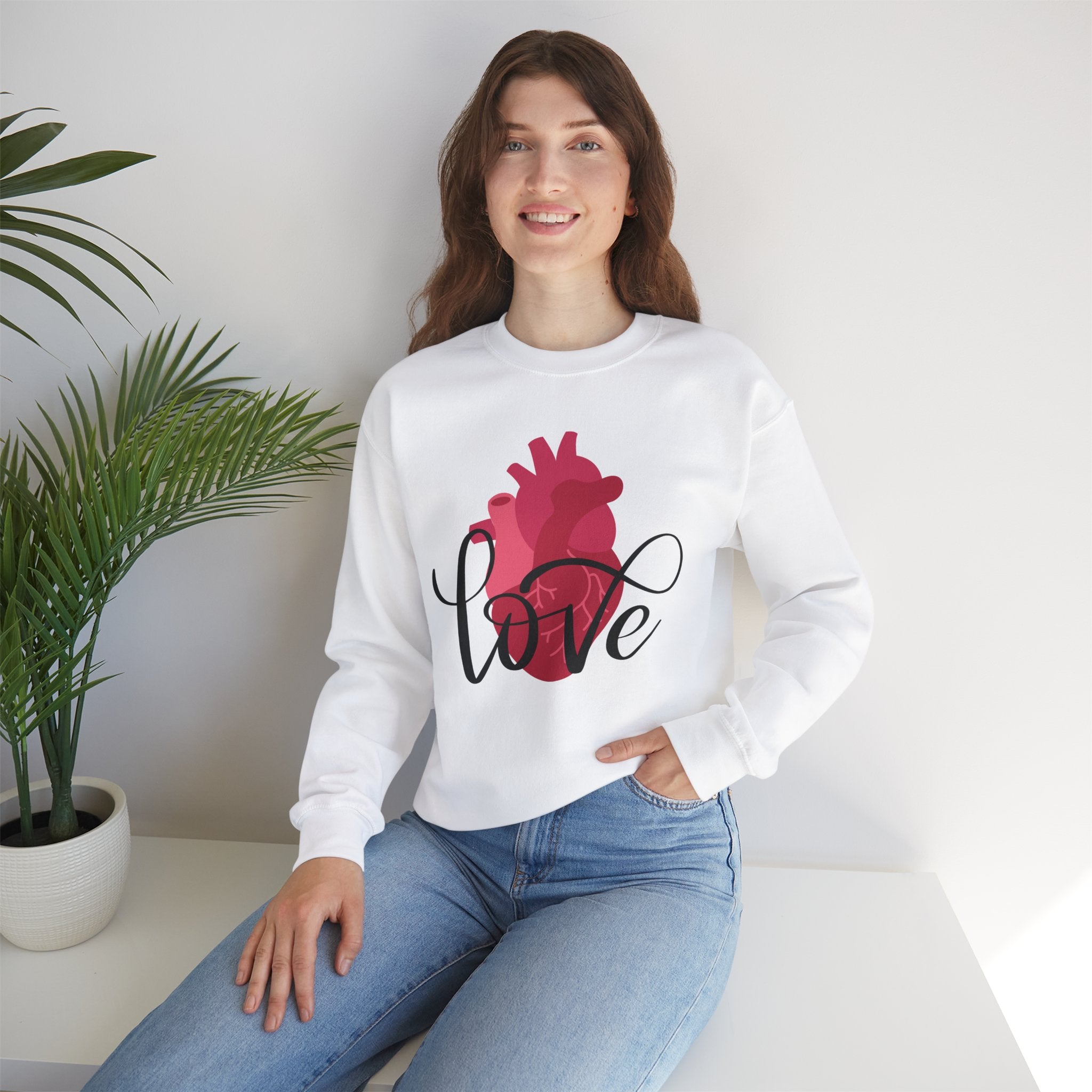 Love Heart Crewneck Sweatshirt, Cozy Gift for Him or Her, Valentine's Day, Unisex, Casual Wear, Heart Design