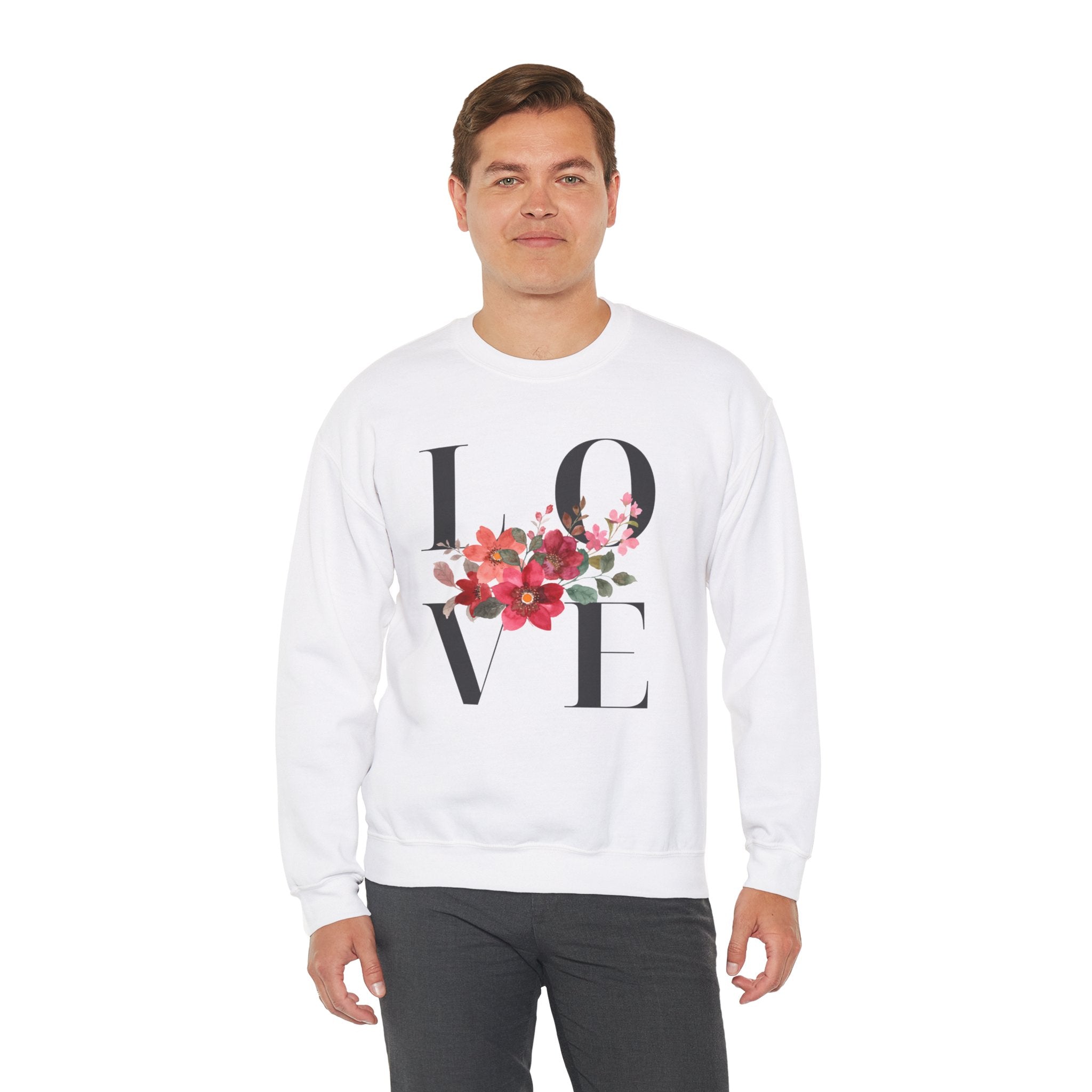 Floral LOVE Sweatshirt, Cozy Unisex Crewneck, Perfect for Valentine's Day, Gifts for Her, Everyday Comfort