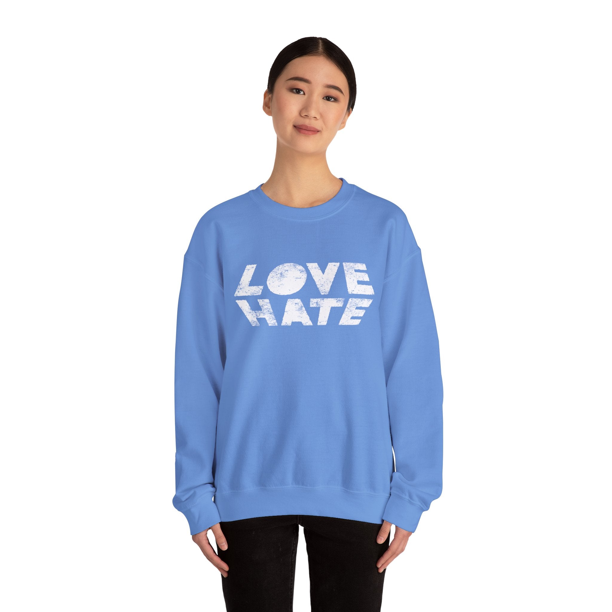 Unisex Heavy Blend™ Love Hate Crewneck Sweatshirt - Bold Red Casual Wear