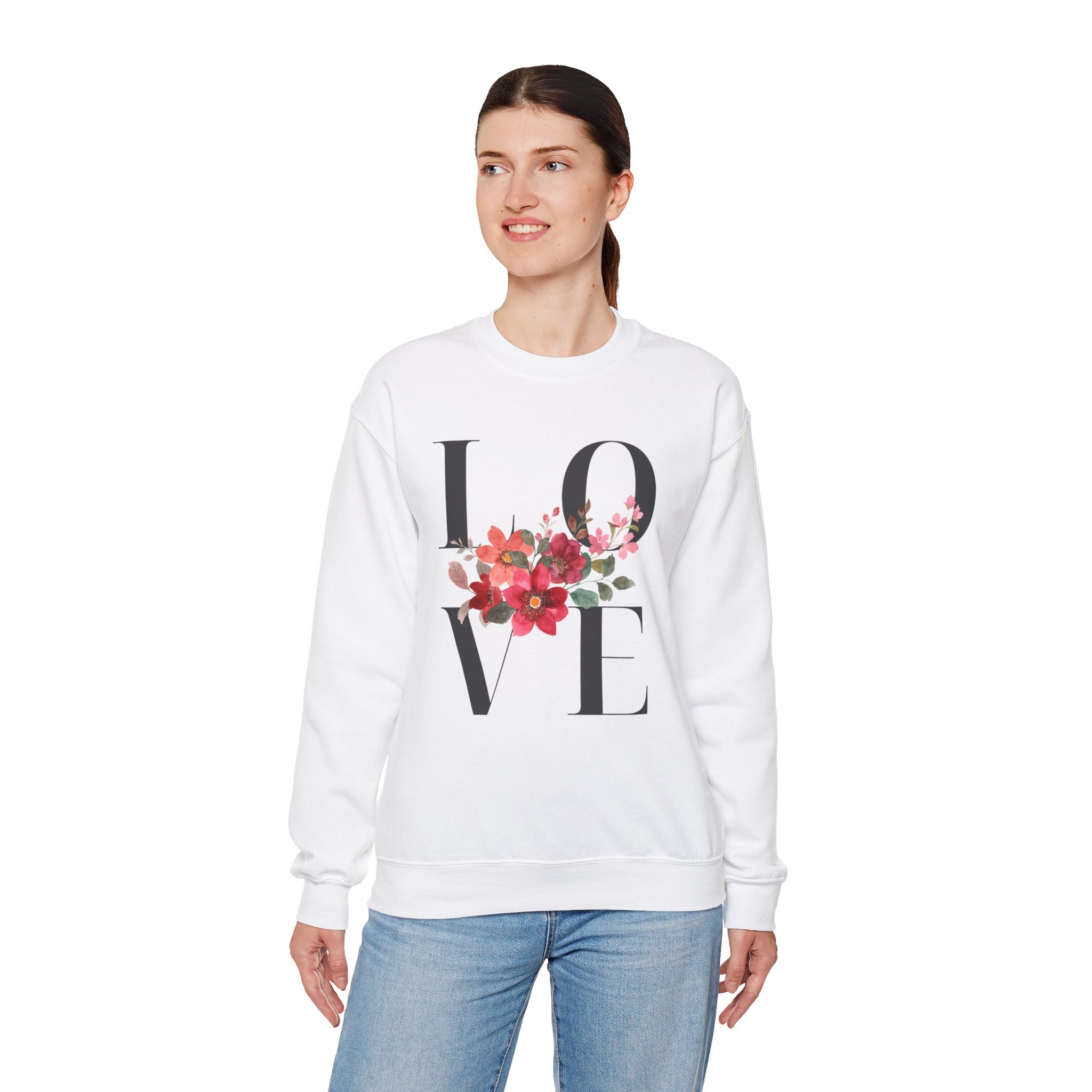 Floral LOVE Sweatshirt, Cozy Unisex Crewneck, Perfect for Valentine's Day, Gifts for Her, Everyday Comfort