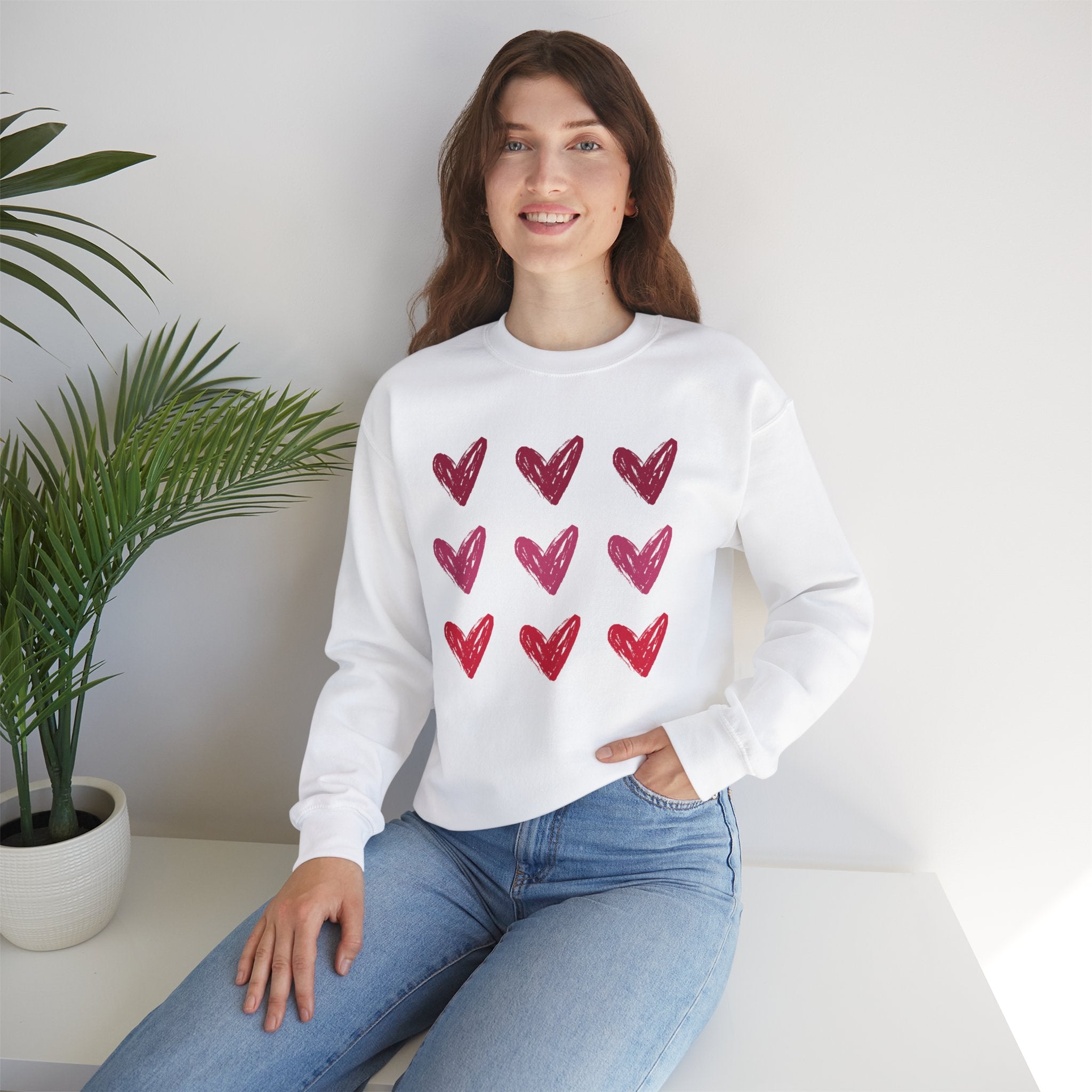 Heart Pattern Unisex Crewneck Sweatshirt - Cozy Apparel for Valentine's Day, Gifts, Casual Wear, Love Theme, Stylish Layering