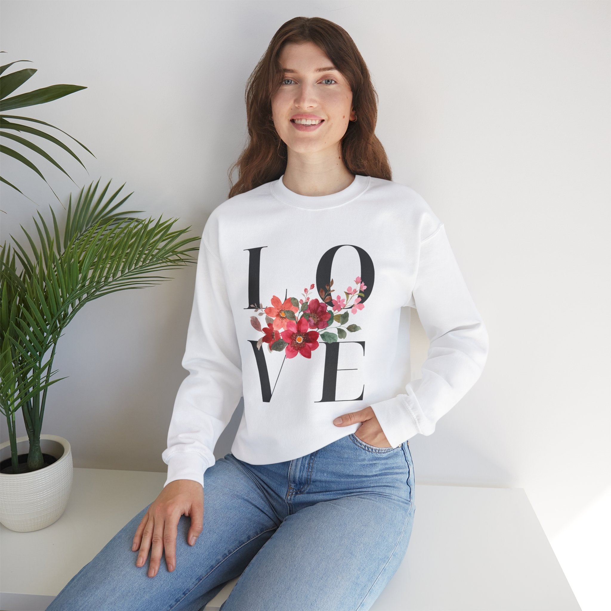 Floral LOVE Sweatshirt, Cozy Unisex Crewneck, Perfect for Valentine's Day, Gifts for Her, Everyday Comfort