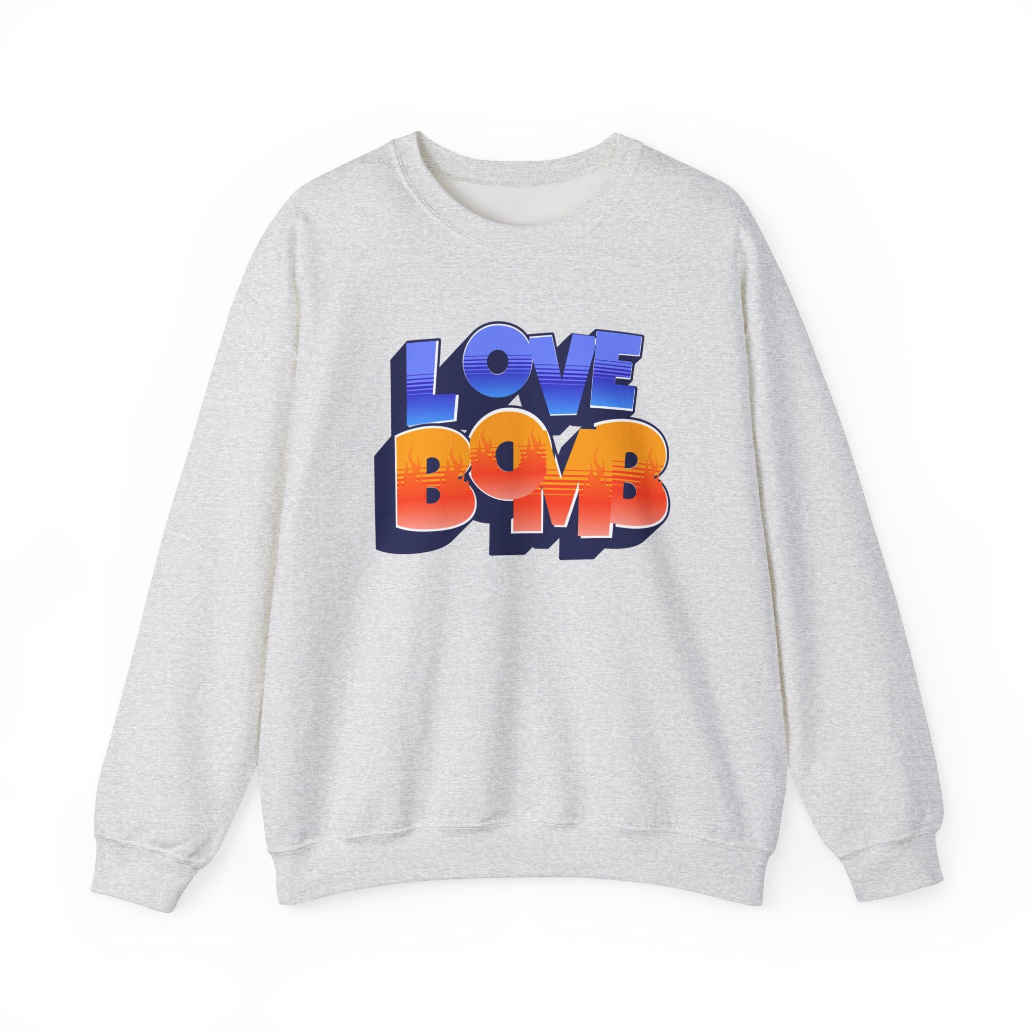 Retro Love Bomb Crewneck Sweatshirt, Cozy Unisex Sweater for Valentine's Day, Casual Wear, Gift for Him/Her, Fun Graphic Sweatshirt