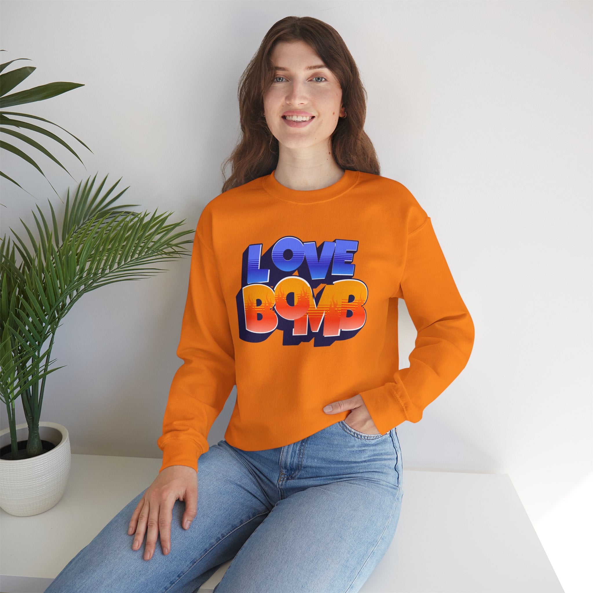 Retro Love Bomb Crewneck Sweatshirt, Cozy Unisex Sweater for Valentine's Day, Casual Wear, Gift for Him/Her, Fun Graphic Sweatshirt