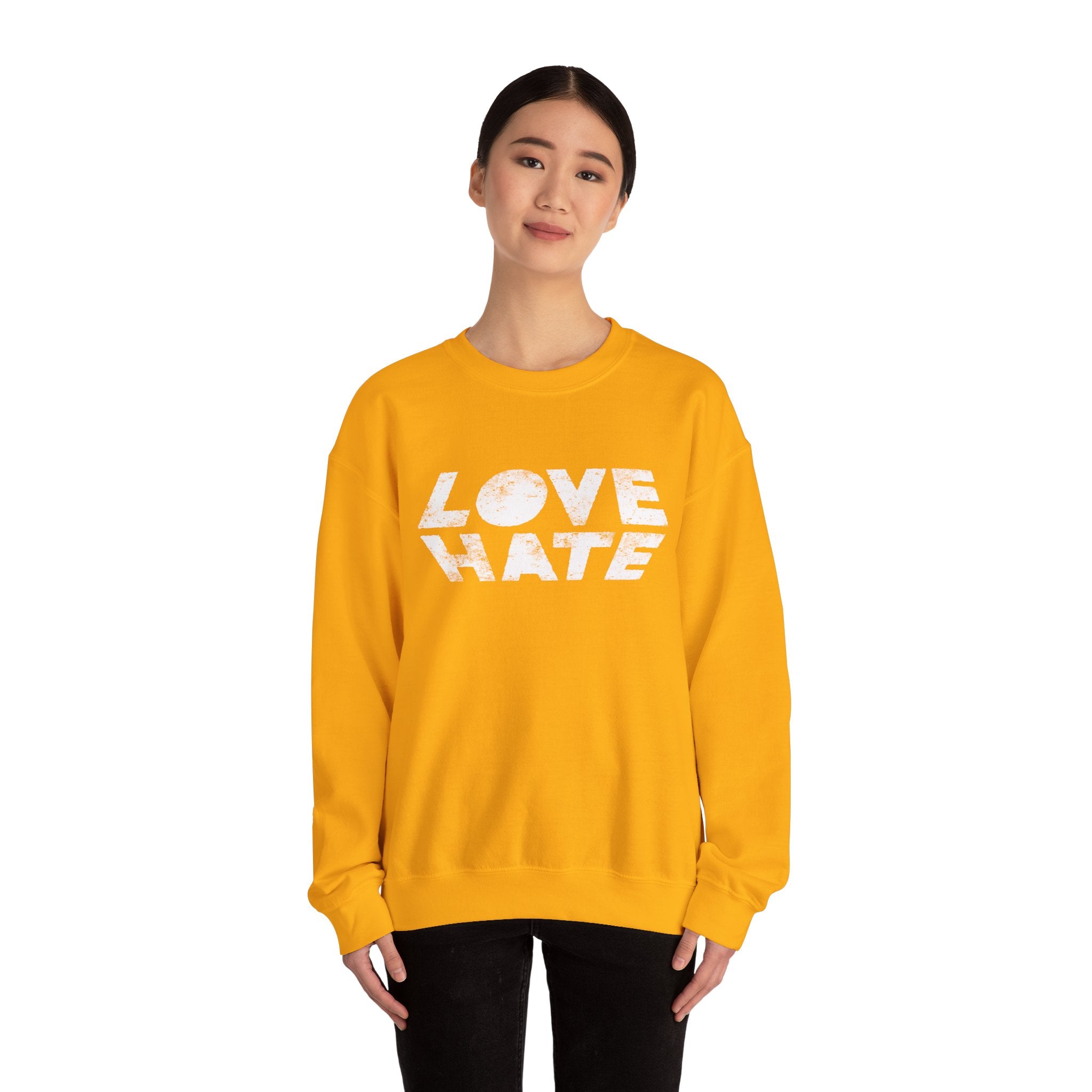 Unisex Heavy Blend™ Love Hate Crewneck Sweatshirt - Bold Red Casual Wear